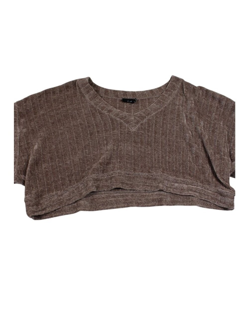 Brown V-Neck Oversized Cropped Sweater Medium